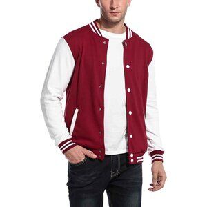 Men's Varsity Jacket Slim Fit Cotton Letterman Baseball Bomber Jackets Burgundy